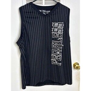 Vintage Fearless Shirt Mens 2XL Sleeveless Tank Black Pinstripe Y2K Jersey